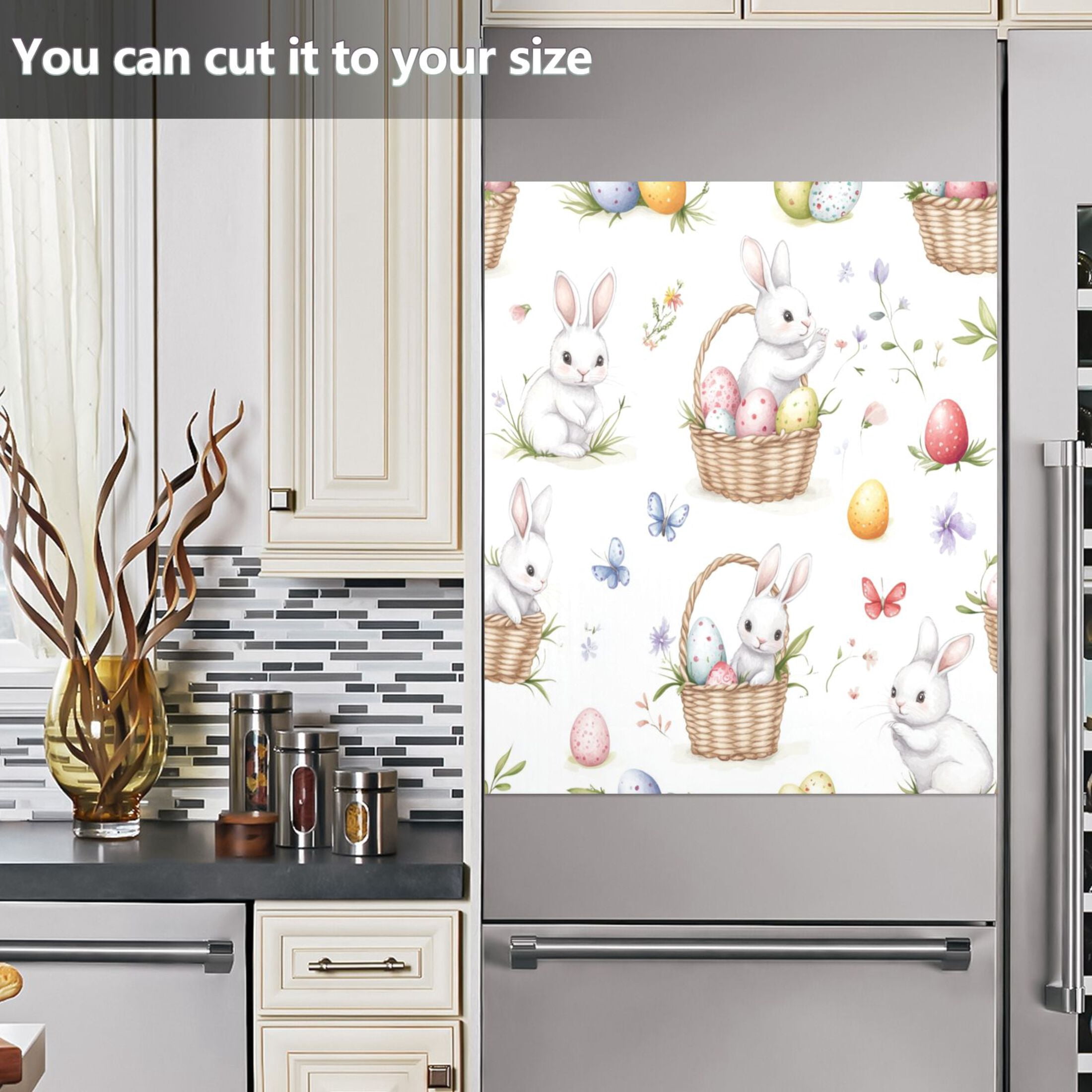 Dishwasher Sticker Dishwasher Cover Magnet Refrigerator Home Decorative Art Kitchen Panel Decal Easter Bunnies and Baskets 23x26 Inch