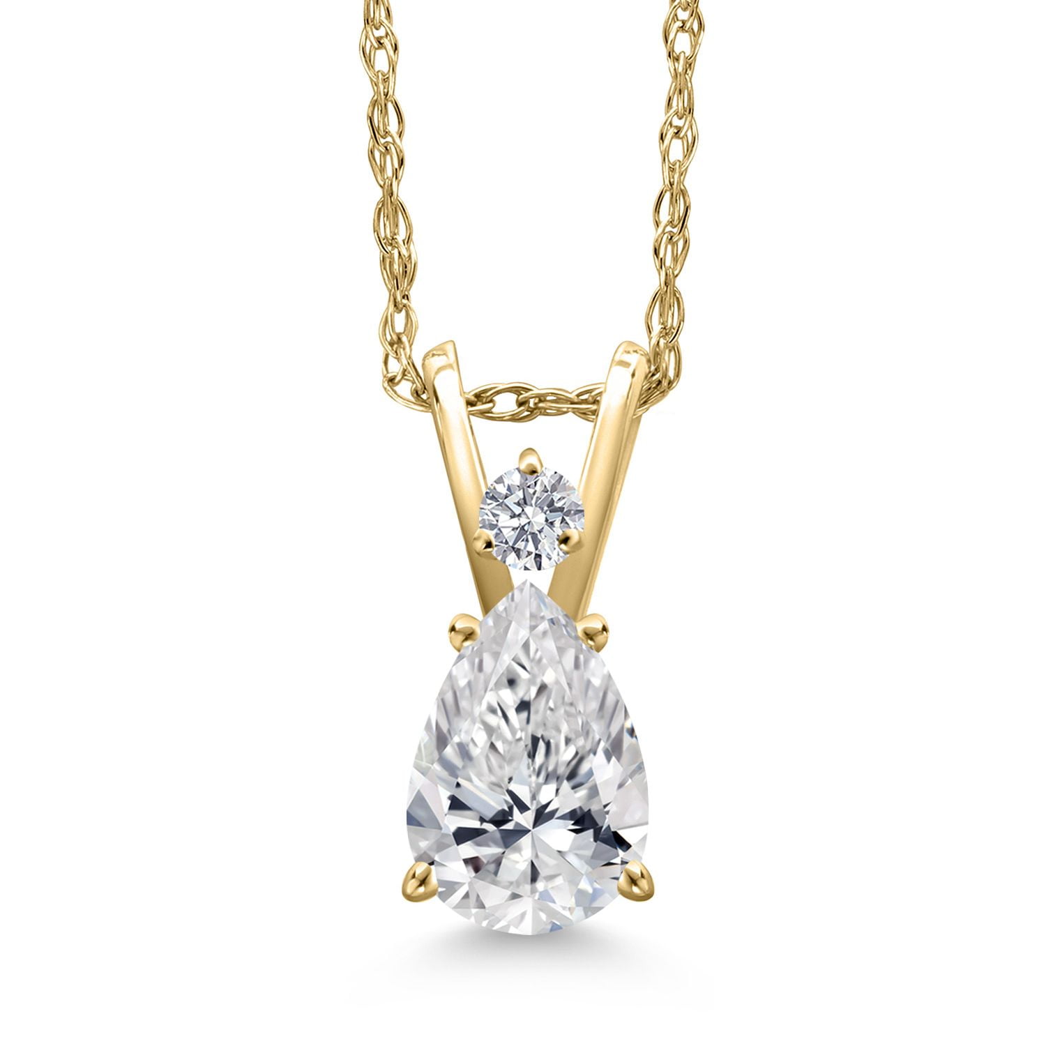 Gem Stone King 14K Yellow Gold Lab Grown Diamond Pendant Necklace for Women | 0.54 Cttw | Gemstone April Birthstone | Pear Shape 7X5MM | DEF Color | VVS-VS Clarity | With 18 inch Chain