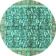 thumbnail image 1 of Ahgly Company Machine Washable Indoor Round Oriental Turquoise Blue Traditional Area Rugs, 6' Round, 1 of 4