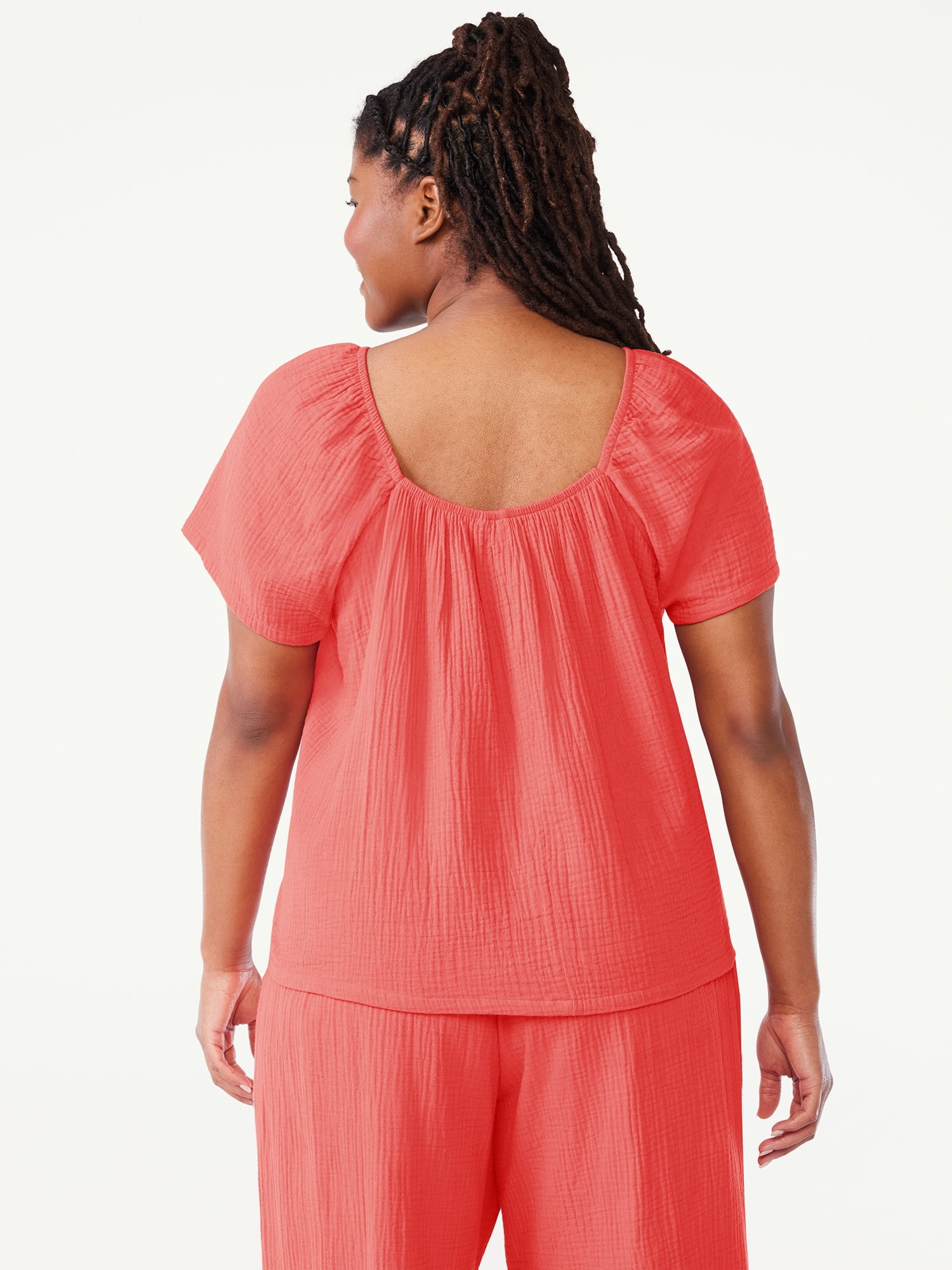 Joyspun Women's Smocked Gauze Sleep Top, Sizes S to 3X