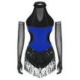 thumbnail image 2 of Zaldita Women Latin Dance Dress Sleeveless Backless Sequin Fringe Dancing Jumpsuit with Mesh Gloves Royal Blue XL, 2 of 7
