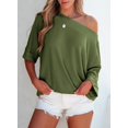 thumbnail image 2 of Camiseta EVALESS de manga 3/4 con cuello de barco y cuello de murciélago con un solo hombro, verde, 2 of 5