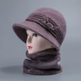 thumbnail image 3 of Prolriy Winter Hats for Women, Women's Knitted Warm Basin Hat Padded Cotton Hat Plush Hat + Scarf Two Set Womens Hats Dark Blue, 3 of 3