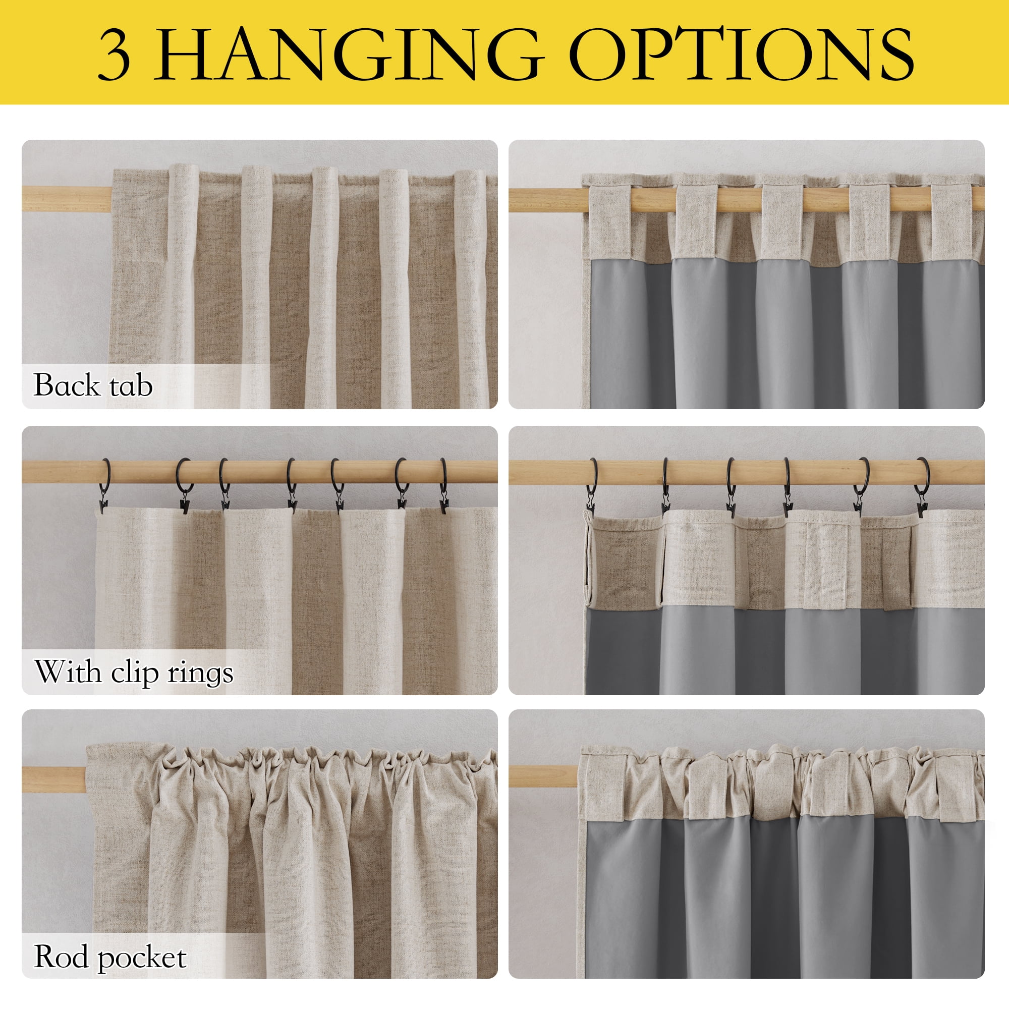 NICETOWN Natural Faux Linen 100% Blackout Curtains for Living Room, Full Room Darkening Thermal Insulated Soundproof Back Tab & Rod Pocket Drapes, 52"x 84", 2 Panels