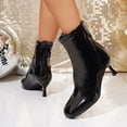 thumbnail image 6 of Lovzfmll Women's Ankle Boots, Shiny Patent Leather High Heel Booties, Round Toe Chelsea Boots, Casual Dressy Plus Size Fall Winter Shoes, 5.5, Black, 6 of 9