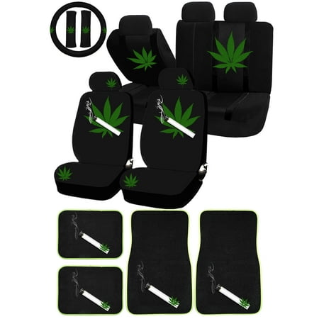 26PC Mary Jane weed mota marijuana Universal Seat Covers & Carpet Floor Mats Set Car Truck SUV