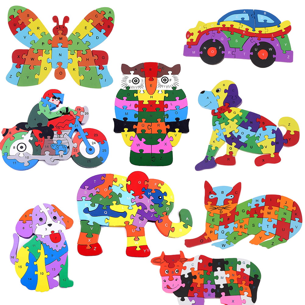 Wooden Puzzle Baby Kids Toddler Jigsaw Alphabet Letters Animal DIY Learning Toys 