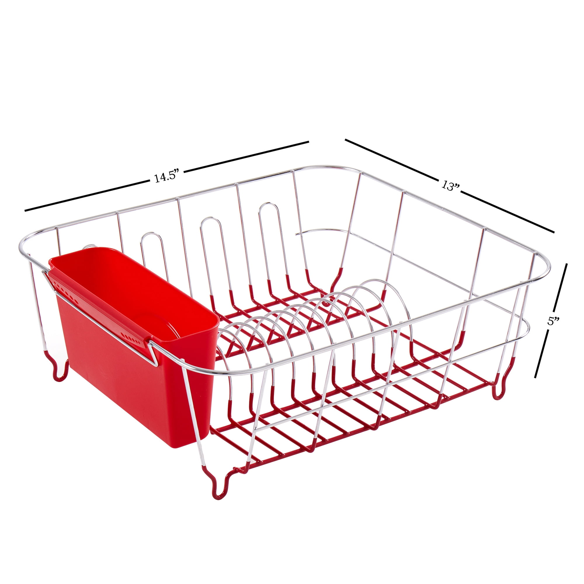2 Piece Chrome Plated Steel Small Compact Dish Drainer, Red