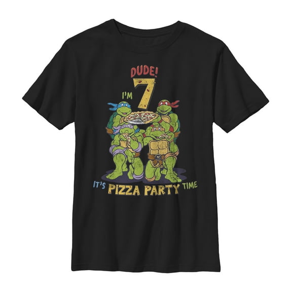 Boy's Teenage Mutant Ninja Turtles 7th Birthday Pizza Party  Graphic Tee Black X Large