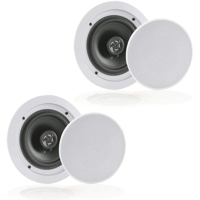 Pyle 6.5” Pair Bluetooth Flush Mount In-wall In-ceiling 2-Way Speaker System Quick Connections Changeable Round/Square Grill Polypropylene Cone