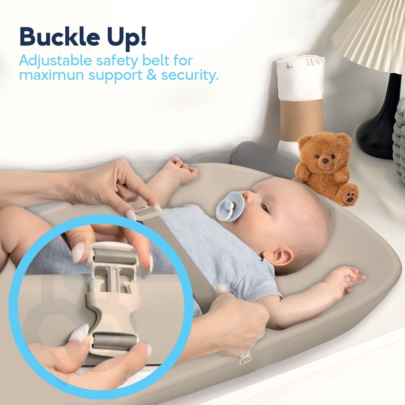 Baby Proof Me Nest Diaper Changing Pad, EVA, Baby Changing Pad with Safety Belt, Beige