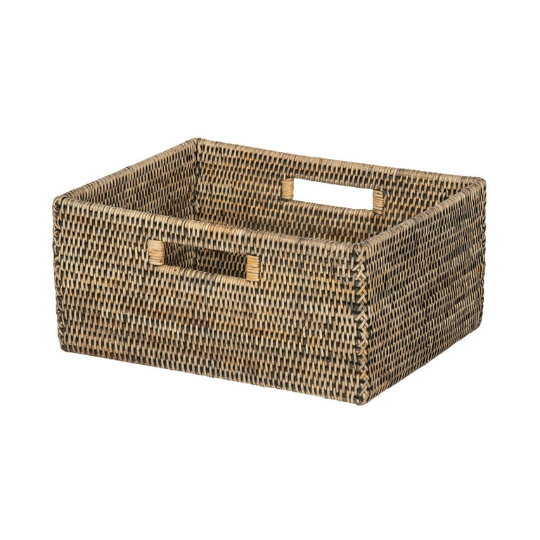 KOUBOO La Jolla Rattan Organizing Basket - Black-Wash, Hand Woven, 9.75"L X 8"W X 5.5"H