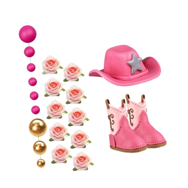 Adornos para tarta de vaquero, feliz cumpleaños, baby shower, decoraciones pequeñas para fiestas de mujeres rosa