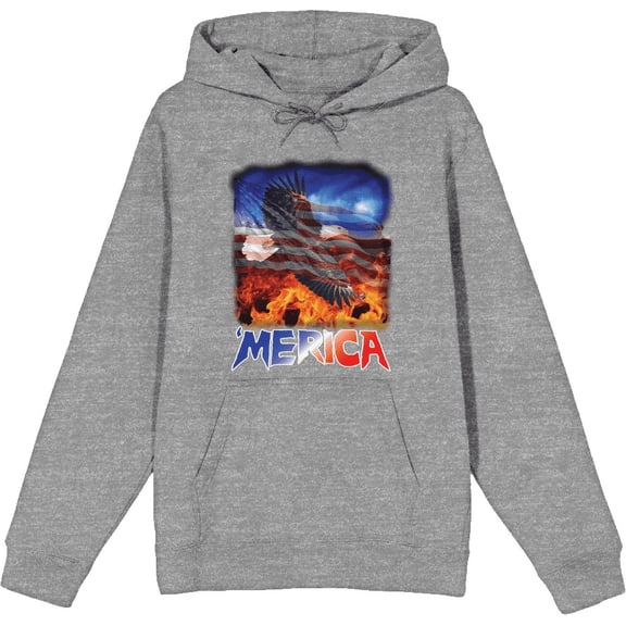 Americana 'Merica Eagle Adult Heather Gray Long Sleeve Hoodie-XL