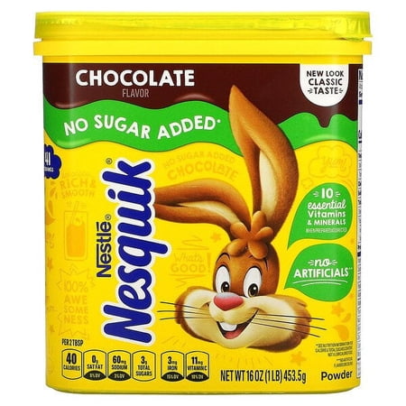Nesquik, Nestle Powder, Chocolate, No Sugar Added, 16 oz