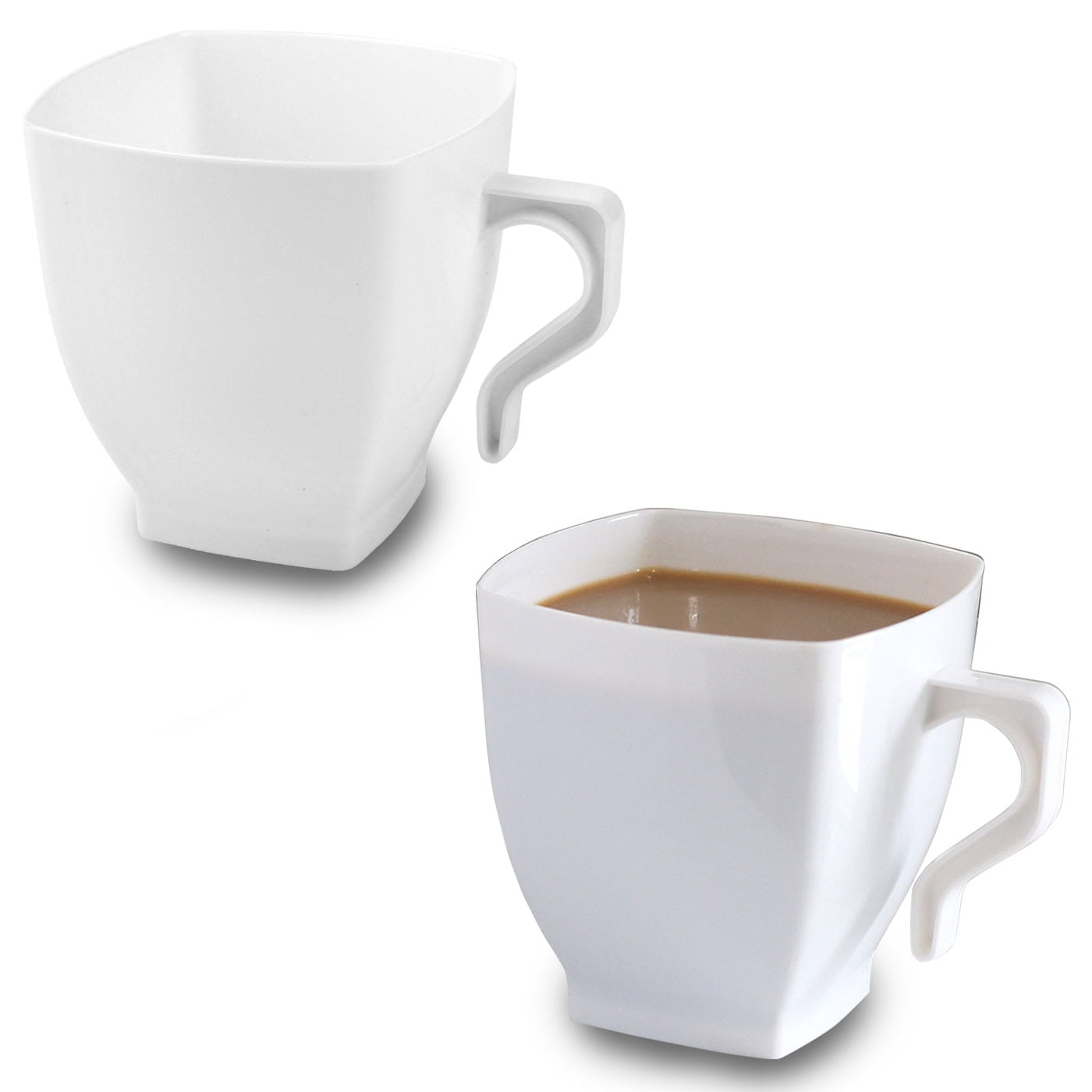 White Plastic Coffee Cups - 8oz Square Mugs with Handle - Disposable or ...