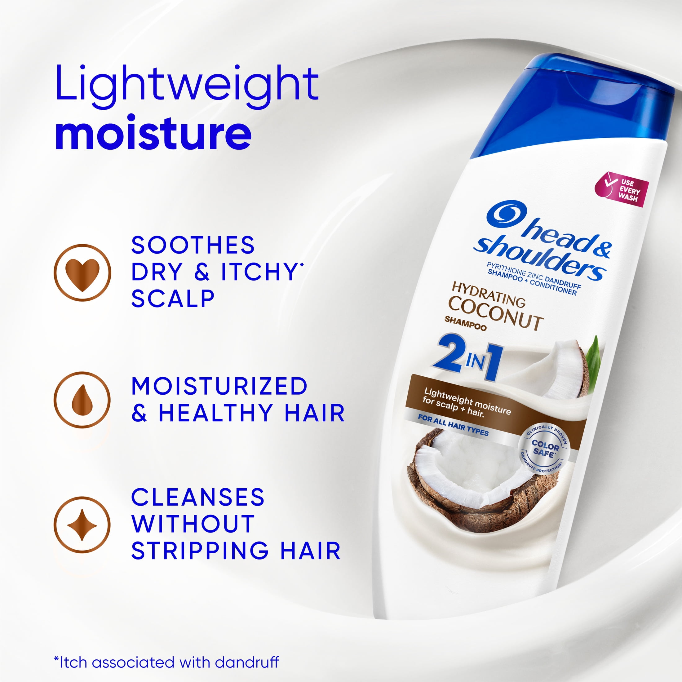 (4 pack) Head and Shoulders Dandruff Hydrating Coconut 2 in 1 Shampoo and Conditioner, with 1% Pyrithione Zinc, Color Safe, 28.2 fl oz