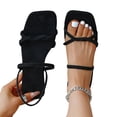 thumbnail image 2 of Domuza Strappy Sandals for Women Square Toe Dressy Summer Cute Vacation Ankle Strap Slip on Sandal Shoes Black 9（EU-42）, 2 of 4
