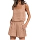 thumbnail image 2 of ICHUANYI Clearance 2023 Women's Fashion 2 Piece Outfits Sleeveless Crop Top Shorts High Waist Set With Pockets(Khaki, M) ICHUANYI WER2023080709603, 2 of 8