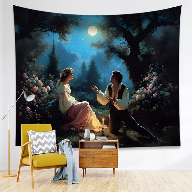 Tapiz de poliéster para colgar en la pared, escena nocturna romántica, 100 x 70 cm