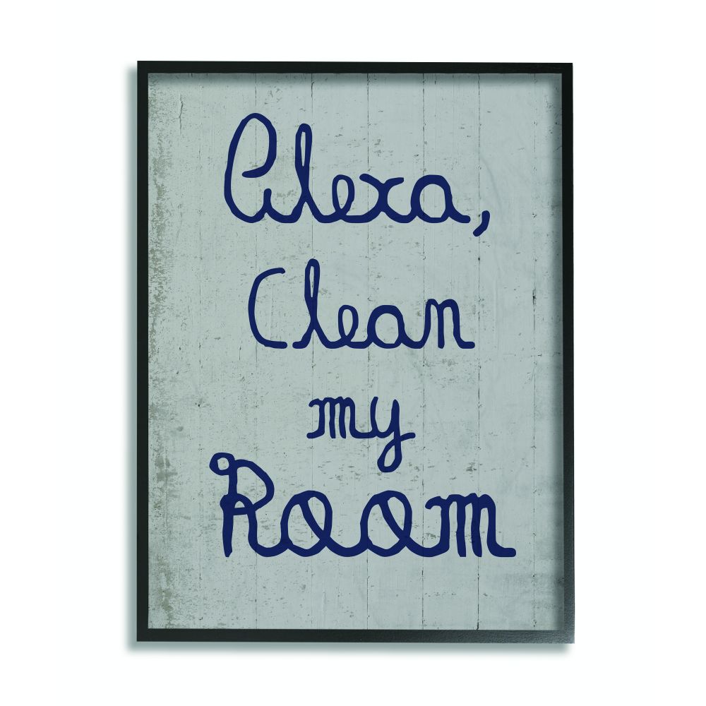 The Kids Room by Stupell Alexa Clean My Room Blue Grey Kids Funny Word Design Framed Wall Art by Daphne Polselli