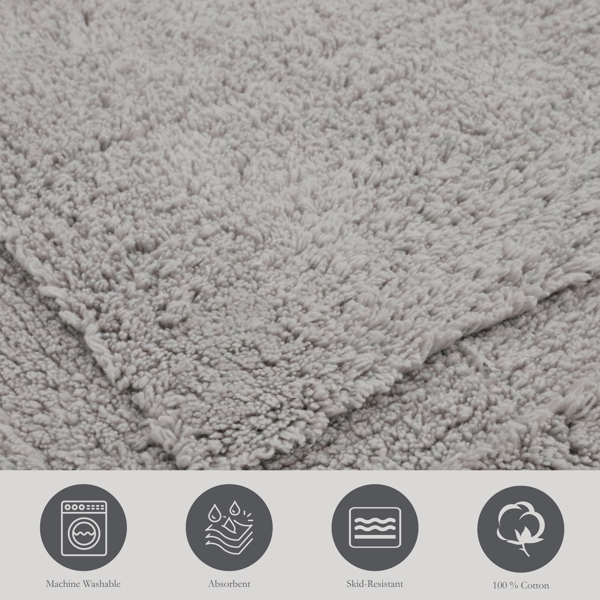 Jean Pierre New York Lydia Border 100% Cotton Bath Mat - Non-Slip Bath Rug - Light Gray - 17"x24"
