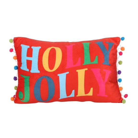 Something Different Holly Jolly Pom Pom Throw Pillow