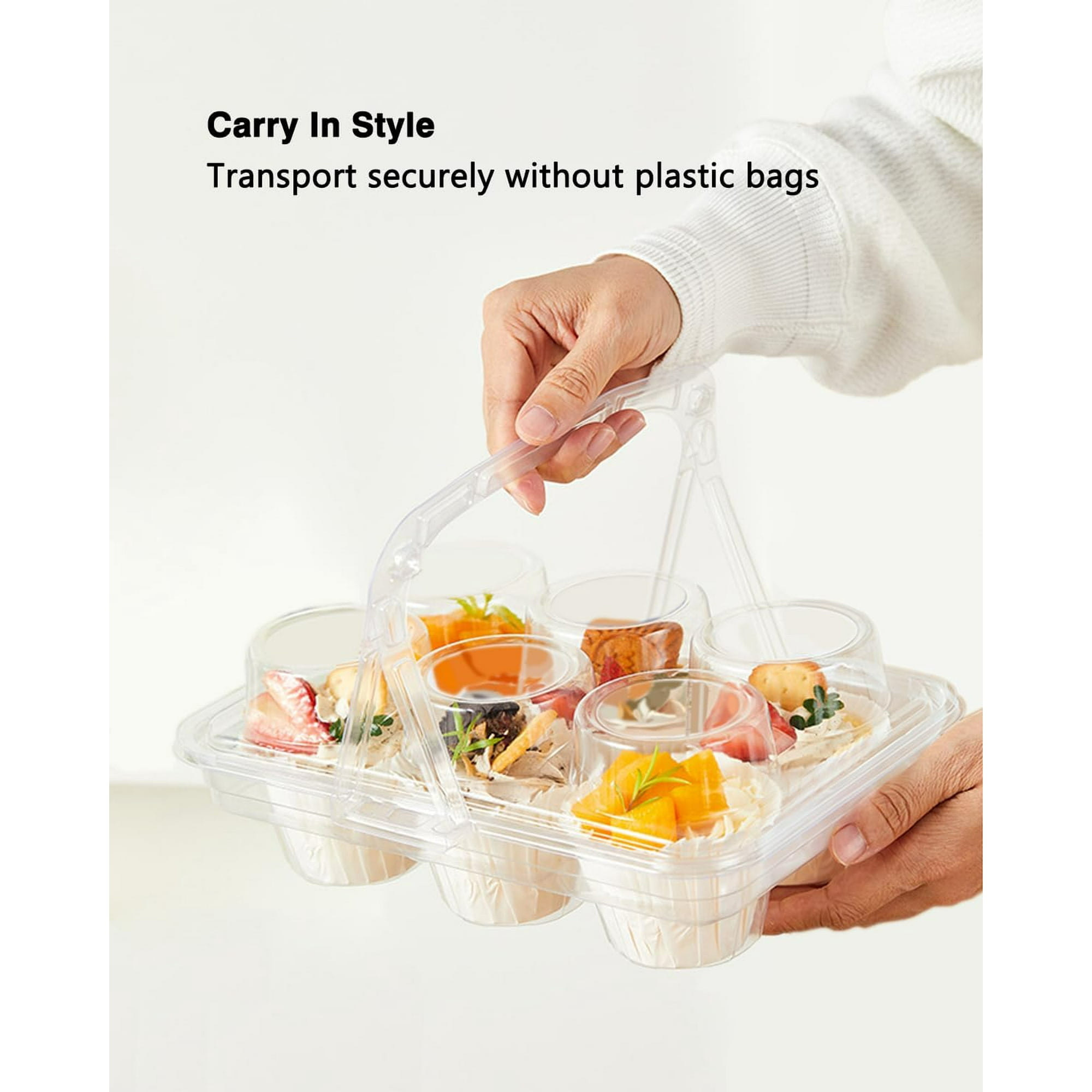 Cupcake Containers 6 Count , Half Dozen Clear Cupcake Boxes with Handle, Plastic Cupcake Holders with Detachable Tall Dome Lid, Disposable Muffin Cupcake Carriers, BPA Free