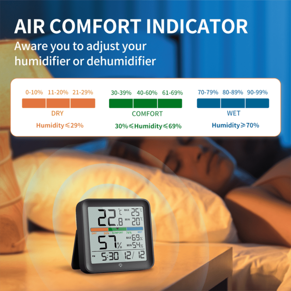VOCOO Indoor LCD Digital Thermometer Hygrometer Temperature Humidity Meter Sensor Gauge Weather Station For Home Office Clock