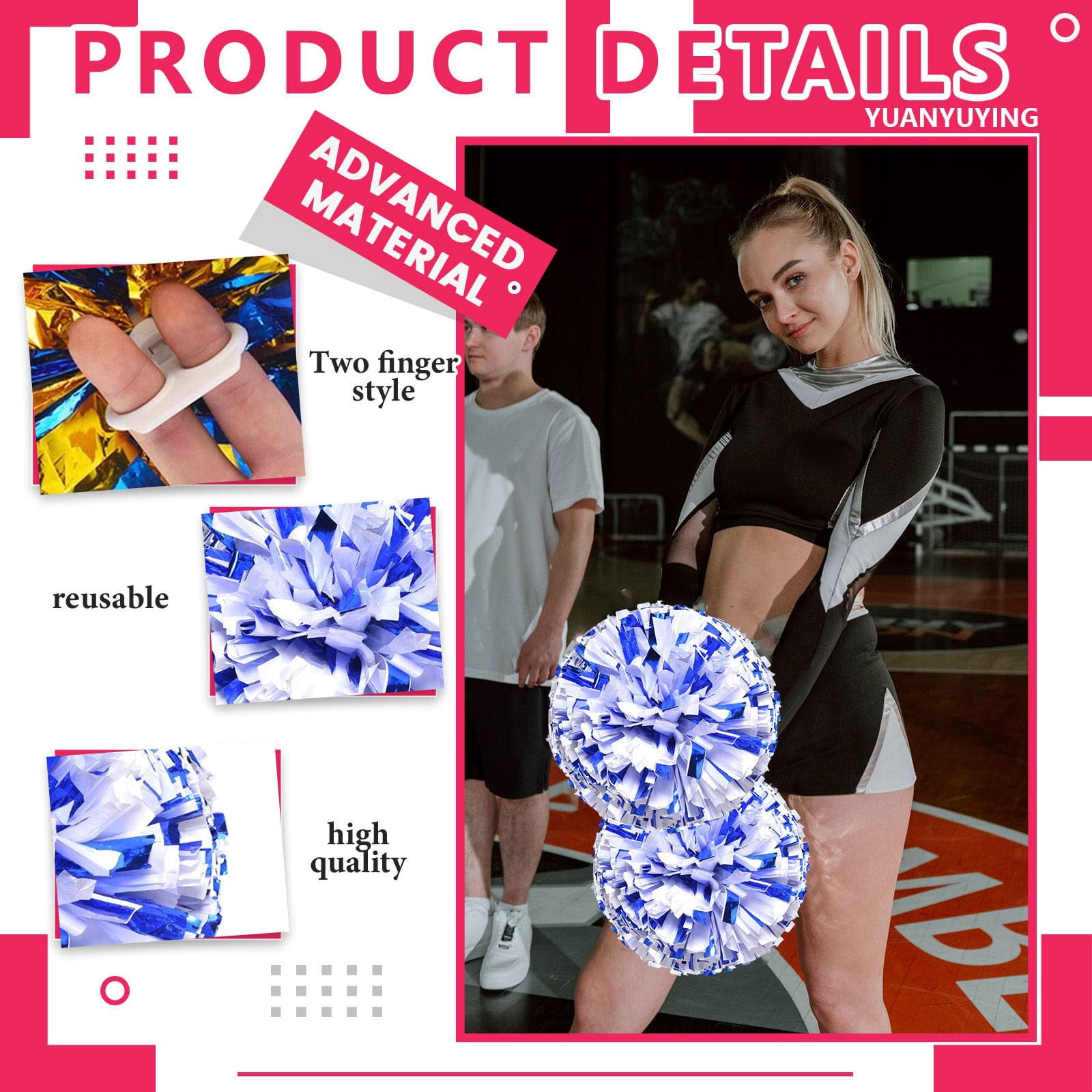 8 Pcs Cheerleading poms,pom poms Cheerleading with Finger Holes Cheer Pom Pomsfor Dance, Matches, Team Spirit Sports
