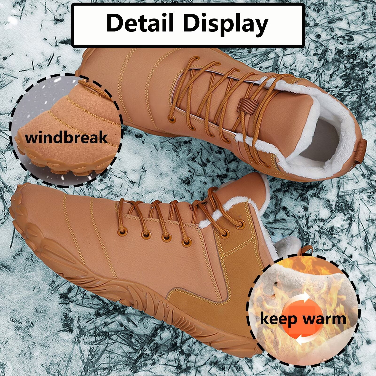 Yunkctuk Mens Womens Barefoot Shoes Winter, Men's Women's High-top Walking Shoes Snow Boots,Thickened Warm Fur Lined Non-slip Hiking Cotton Boots.