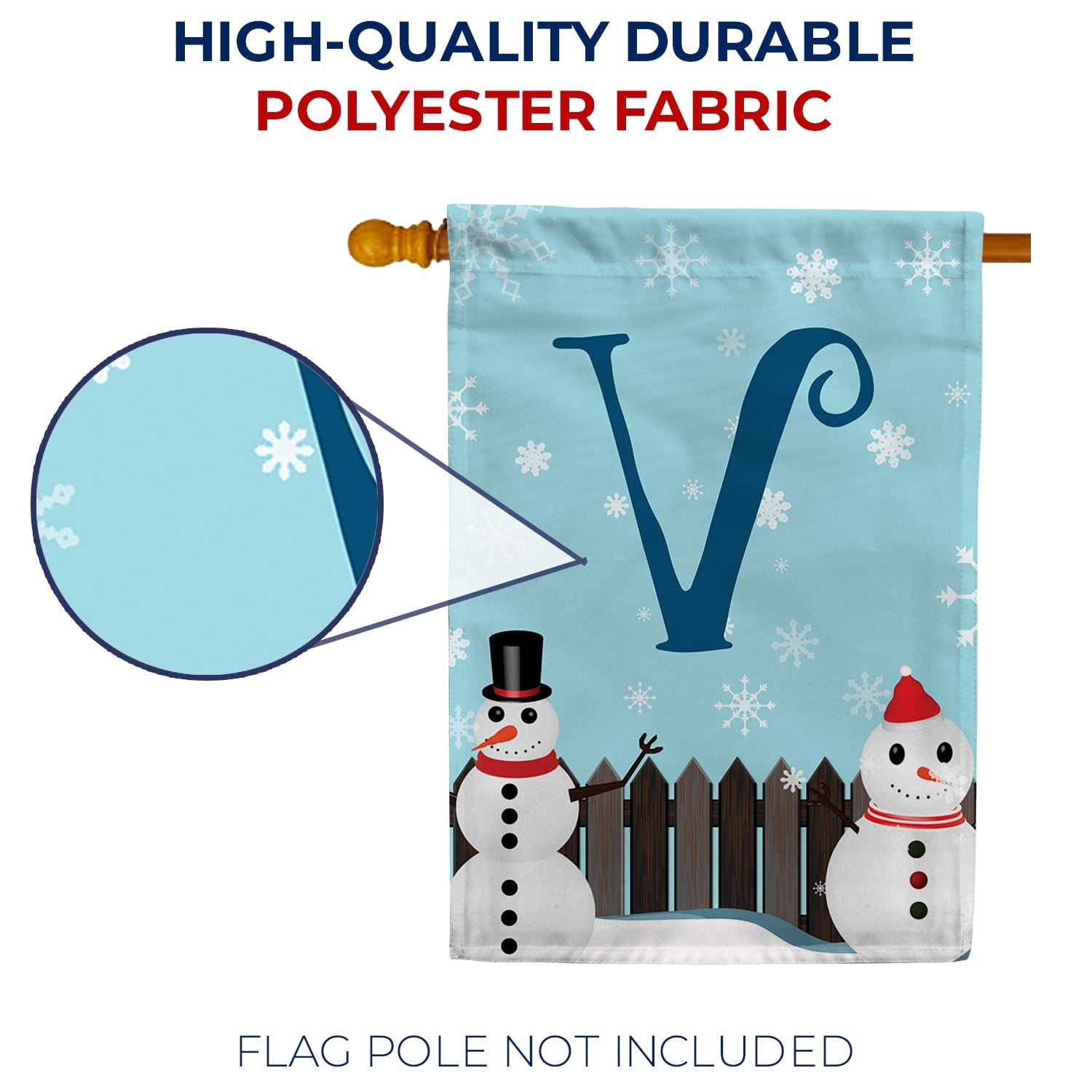 America Forever Winter Monogram Letter V House Flag Vertical Double Sided 28 x 40 inches Snowman in Winter Backyard Holiday Seasonal Flags for Outdoor, Yard, Porch Decoration, Let it Snow House Flag