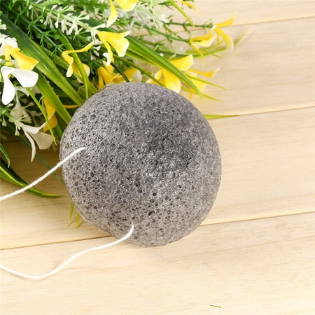2Pcs Natural Konjac Konnyaku Wash Face Sponge Puff Exfoliator Tools for Oily/Combination Skin Biodegradable Activated Charcoal Skincare Cleanser(Bamboo charcoal