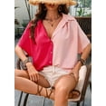 thumbnail image 5 of Women'S Classic-Fit Button Down Casual Blouses Short Sleeve Beach Vacation Hawaiian T Shirts Red Powder S, 5 of 6