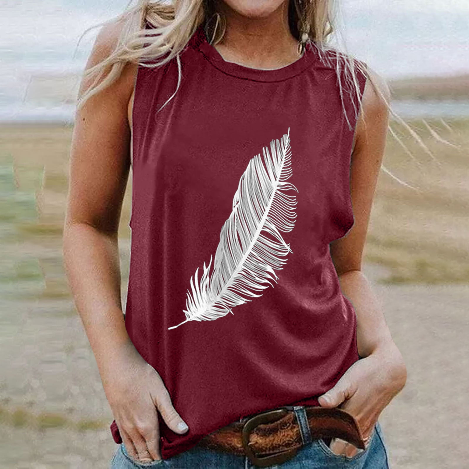 feather print tank top