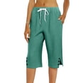 thumbnail image 6 of Resicozy Capri Pants for Women 2026 Knee Length Cotton Linen Capris Summer Straight Leg Loose Beach Bermuda Shorts with Pockets Green S, 6 of 7