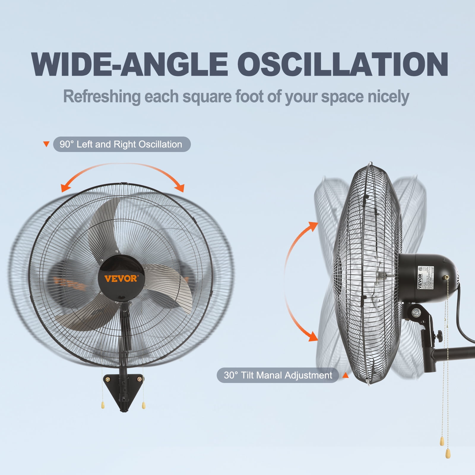 VEVOR Wall Mount Fan, 18 Inch, 3-speed High Velocity Max. 4000 CFM Oscillating Industrial Wall Fan, Commercial or Residential for Warehouse, Greenhouse, Workshop, Patio, Basement, Black, ETL Listed