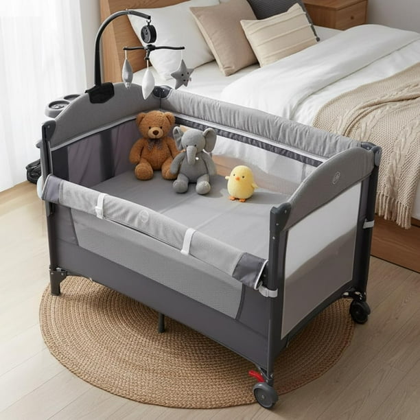 SAYCHEESE Cuna 4 en 1 para Bebé Portátil Colecho con Mosquitero y Cambiador de Pañales Ajustable en Altura con Ruedas Ideal 0 a 3 Años
