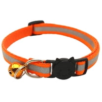 SugarBloom Reflective Dog Collar with Bell and Buckle, Night Safety Adjustable Pet Collar for Small Medium Dogs, Nylon Breakaway Necklace for Walking,Orange