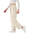 thumbnail image 3 of Rolanko Girls Cargo Pants Wide leg Cargo Sweatpants High Waist Kids Joggers with Pockets 4-14 Years, 3 of 7