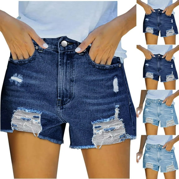 Olyvenn Women's Stretchy Pockets Jean Shorts Denim Printing Short Ripped Stretch Slim Junior Shorts Pocket Denim Shorts Summer Mid Waist Trendy Shorts for Women 2023 Light Blue 4