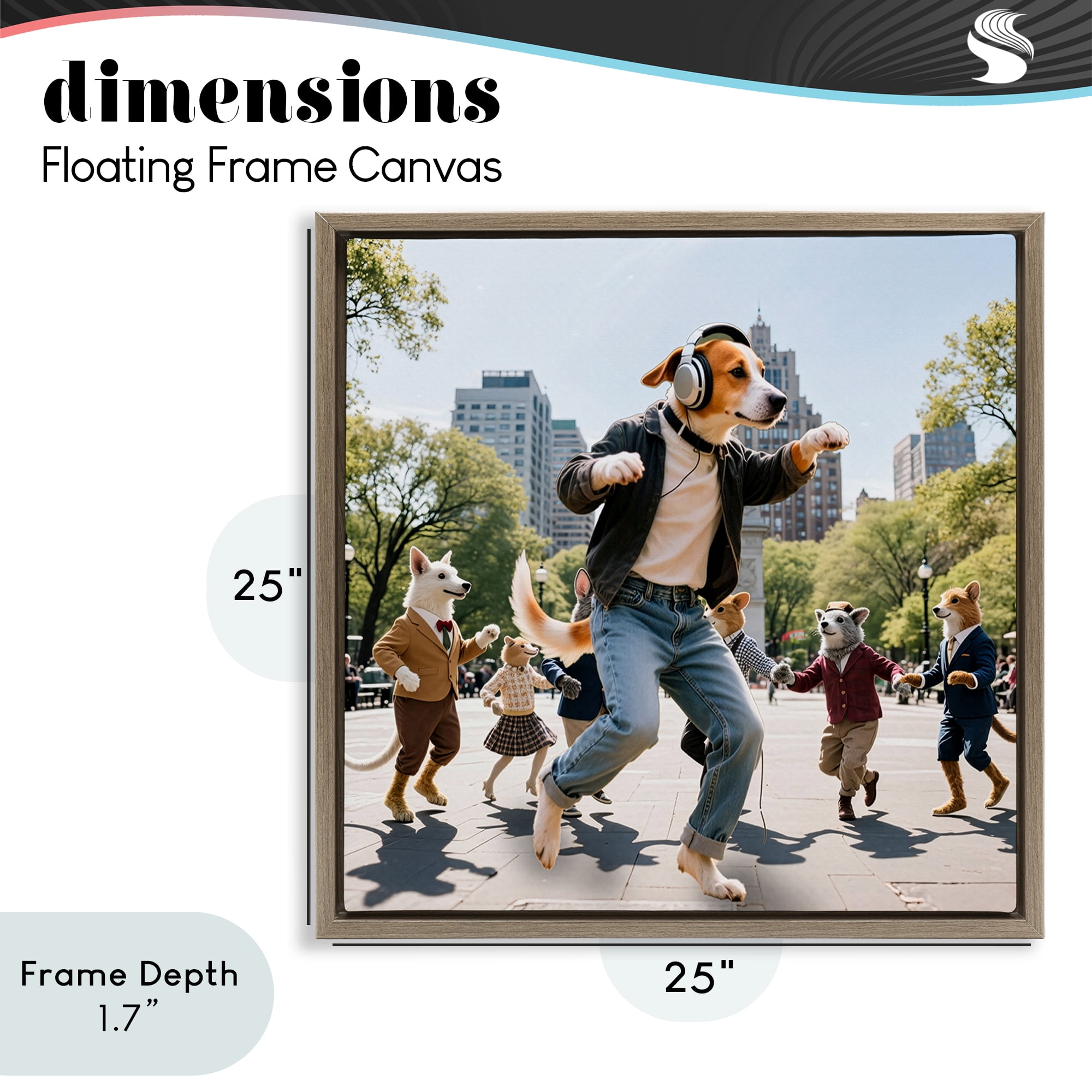 Stupell Industries Stylish Dog Dancing in Park Brown Framed Floater Canvas Wall Art, design by CAD Designs