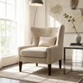 thumbnail image 2 of Gewnee Beige 32" Accent Chair Linen Fabric Solid Rubberwood Legs with Back Cushion for Living Room Balcony, 2 of 7