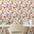 thumbnail image 2 of Ambesonne Vintage Floral Peel & Stick Wallpaper for Home, Pastel Glance Roses, 13"x72", Ivory Blush Peacock Green, 2 of 5