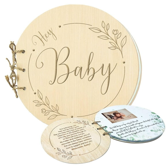 Wood Baby Shower Guest Book, Watercolor Design, 80 Pages, Keepsake for New Parents, Girl Boy