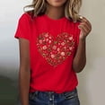 thumbnail image 2 of Primavera Top Mujeres de Moda de Cuello Redondo con Patrones de Corazón de Manga Corta Camiseta Top para Uso Diario Y de Fiesta, 2 of 5