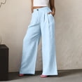 thumbnail image 6 of QATAINLAV Womens Linen Wide Leg Palazzo Pants Summer Button Front Elastic Waist Work Trouser Loose Casual Dress Pants with Pockets Light Blue L, 6 of 7