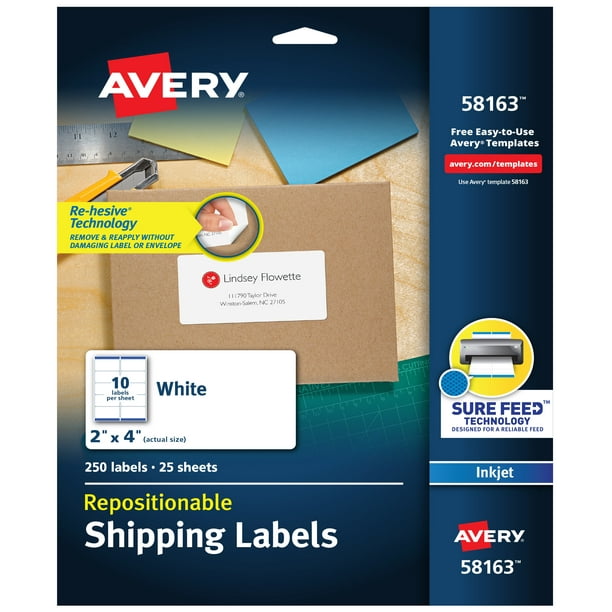 Avery Repositionable Labels, Sure Feed, 2" x 4", 250 Labels (58163