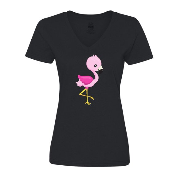 Inktastic Cute Flamingo, Baby Flamingo, Pink Flamingo, Bird Women's V-Neck T-Shirt