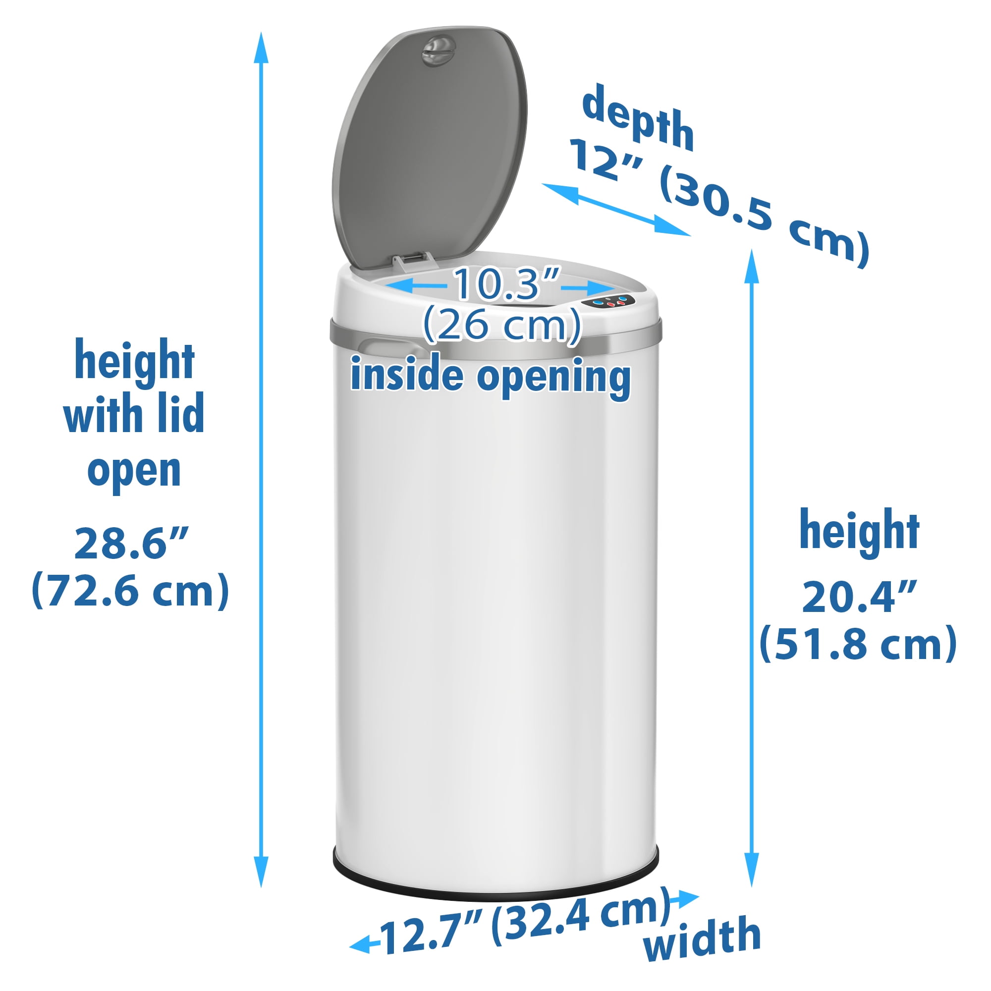 iTouchless 8 Gallon Round Matte White Steel Sensor Trash Can with Deodorizer